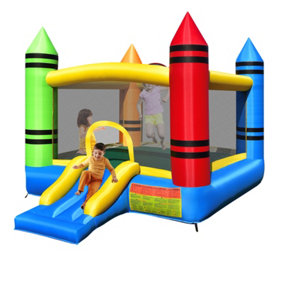 Costway 2-in-1 Kids Crayon Theme Bounce Castle House Inflatable Jumping House