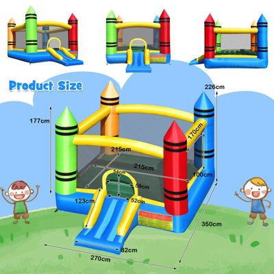 Costway 2-in-1 Kids Crayon Theme Bounce Castle House Inflatable Jumping House