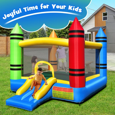 Costway 2-in-1 Kids Crayon Theme Bounce Castle House Inflatable Jumping House - 3