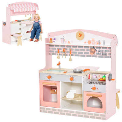 Costway 2 in 1 Kids Play Kitchen Restaurant Pretend Double sided Role Play Cooking Toy