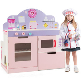 Costway 2 in 1 Kids Role Play Pretend Kitchen Set Pink