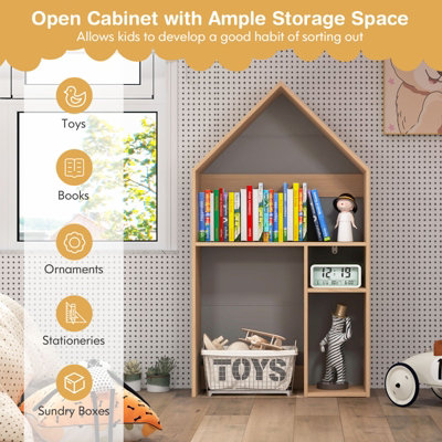 Costway 2-in-1 Kids Table and Chair Set House-Shaped Wooden Desk with Ample Storage