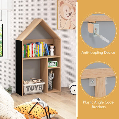 Costway 2-in-1 Kids Table and Chair Set House-Shaped Wooden Desk with Ample Storage