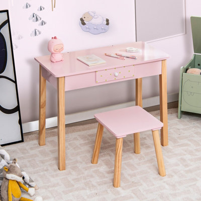 Wooden vanity set store with stool