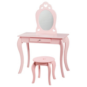 Costway 2 in 1 Kids Vanity Table and Chair Set Makeup Dressing Table Writing With Mirror