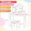 Costway 2 in 1 Kids Vanity Table and Stool Set Makeup Dressing Table w/ Tri-Folding LED Lighted Mirror