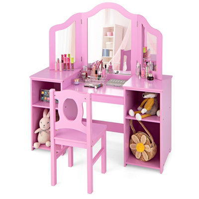 Costway 2-in-1 Kids Vanity Table & Chair Set Makeup Table Dressing Table Desk