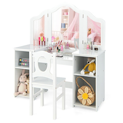 Costway 2-in-1 Kids Vanity Table & Chair Set Makeup Table Dressing Table Desk