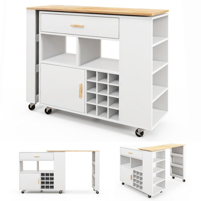 Costway 2-in-1 Kitchen Island Cart Bar Table Combo Reversible Mobile Serving Cart