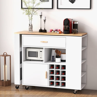 Costway 2-in-1 Kitchen Island Cart Bar Table Combo Reversible Mobile Serving Cart - 3