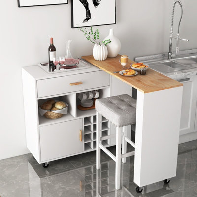Costway 2-in-1 Kitchen Island Cart Bar Table Combo Reversible Mobile Serving Cart - 4