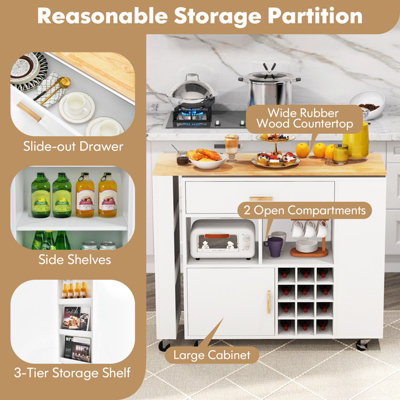 Costway 2-in-1 Kitchen Island Cart Bar Table Combo Reversible Mobile Serving Cart - 6