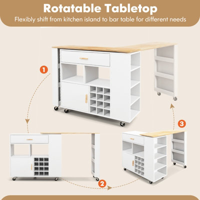 Costway 2-in-1 Kitchen Island Cart Bar Table Combo Reversible Mobile Serving Cart - 7