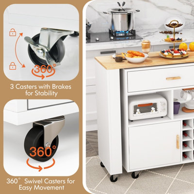 Costway 2-in-1 Kitchen Island Cart Bar Table Combo Reversible Mobile Serving Cart - 8