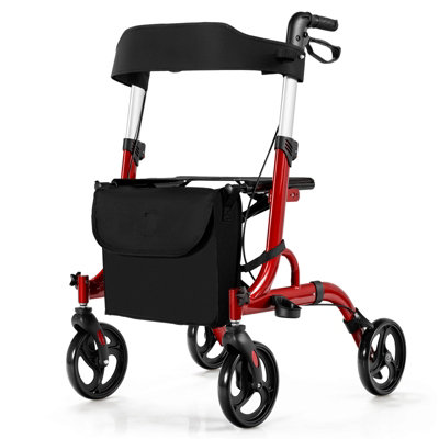 Costway 2 in 1 Lightweight Rollator Aluminum Transport Chair Folding Medical Walker
