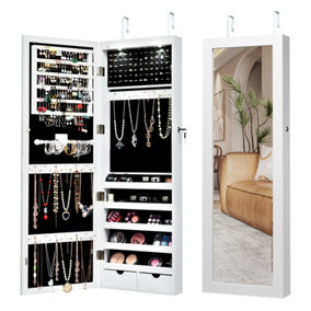 Costway 2 IN 1 Mirror Jewelry Cabinet Wall Mounted/Door Hanging Jewelry Armoire W/ Storage Drawers