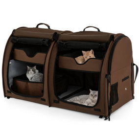 Costway 2-In-1 Pet Carrier Twin-compartment Pet Kennel Portable Cat & Dog Travel Crate