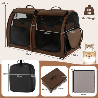 Costway 2-In-1 Pet Carrier Twin-compartment Pet Kennel Portable Cat & Dog Travel Crate