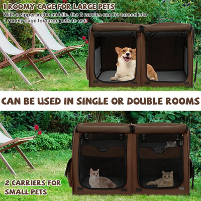 Double Compartment Pet Carrier with 2 Removable Hammocks-Brown | Costway