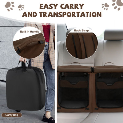Double Compartment Pet Carrier with 2 Removable Hammocks-Brown | Costway