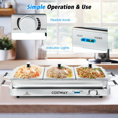 TANGZON Electric Food Warming Tray, Large Hot Plate Buffet Server With Adjustable Temperature, Cool Touch Handles & Non-Slip Feet, Stainless Steel