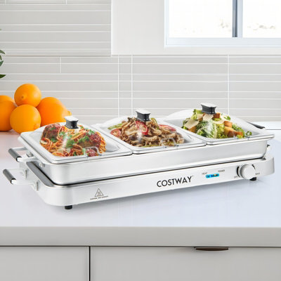 TANGZON Electric Food Warming Tray, Large Hot Plate Buffet Server With Adjustable Temperature, Cool Touch Handles & Non-Slip Feet, Stainless Steel