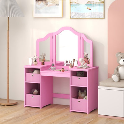 Costway 2 in 1 Princess Pretend Play Makeup Vanity Desk Kids Dressing Table w Mirror