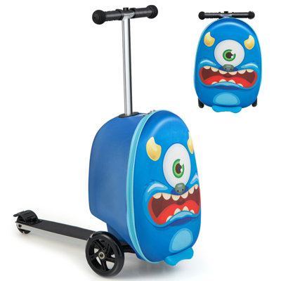 Costway 2-in-1 Folding Ride on Suitcase Scooter with LED Wheels Brake System Kids Toy Gifts