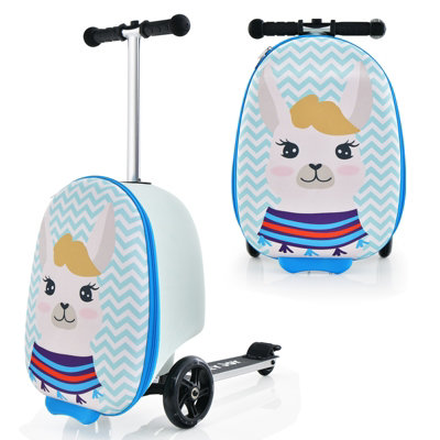 Costway 2-in-1 Folding Ride on Suitcase Scooter with LED Wheels Brake System Kids Toy Gifts