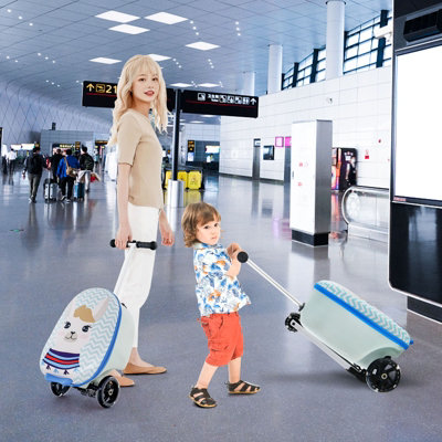 Costway 2-in-1 Ride On Scooter Suitcase Folding 19" Kids Travel Luggage Flashing Wheels - 4