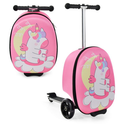 2-in-1 Kids Scooter Suitcase Skateboard Luggage w/ PU Wheels & Cartoon  Patterns