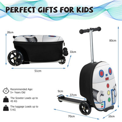 Costway 2-in-1 Ride On Scooter Suitcase Folding 19" Kids Travel Luggage Flashing Wheels