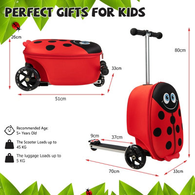 Costway 2 in 1 Ride On Scooter Suitcase Folding 19 Kids Travel Luggage Flashing Wheels