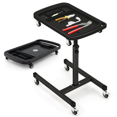COSTWAY 2-in-1 Rolling Tool Tray Height Adjustable Work Table w/ Tray-Black