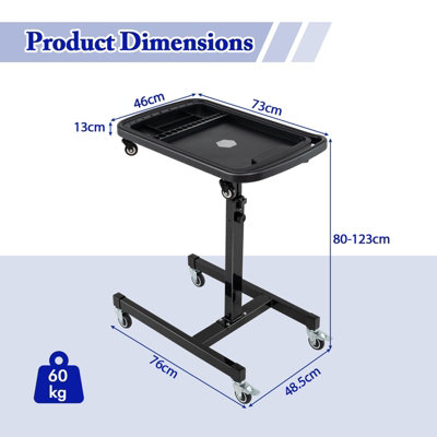 COSTWAY 2-in-1 Rolling Tool Tray Height Adjustable Work Table w/ Tray-Black