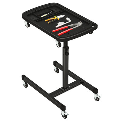 COSTWAY 2-in-1 Rolling Tool Tray Height Adjustable Work Table w/ Tray-Black