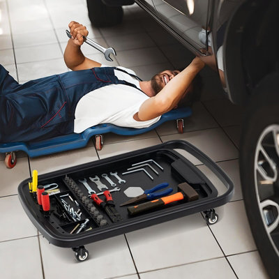 COSTWAY 2-in-1 Rolling Tool Tray Height Adjustable Work Table w/ Tray-Black