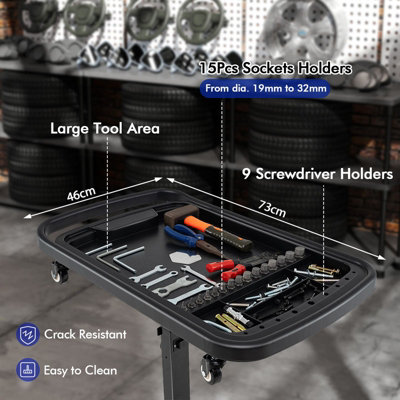 COSTWAY 2-in-1 Rolling Tool Tray Height Adjustable Work Table w/ Tray-Black