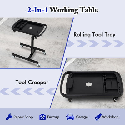 COSTWAY 2-in-1 Rolling Tool Tray Height Adjustable Work Table w/ Tray-Black