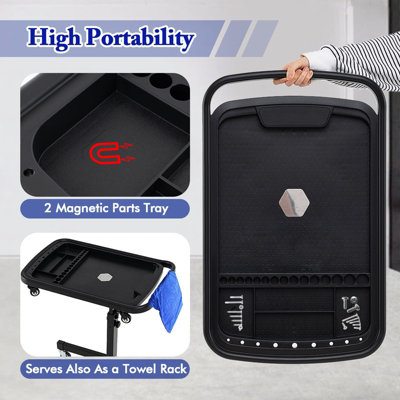 COSTWAY 2-in-1 Rolling Tool Tray Height Adjustable Work Table w/ Tray-Black