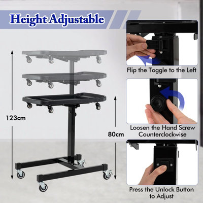 COSTWAY 2-in-1 Rolling Tool Tray Height Adjustable Work Table w/ Tray-Black