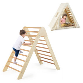 Costway 2-in-1 Triangle Climbing Set Kids Wooden Climbing Play Tent with 7cm Thick Pad