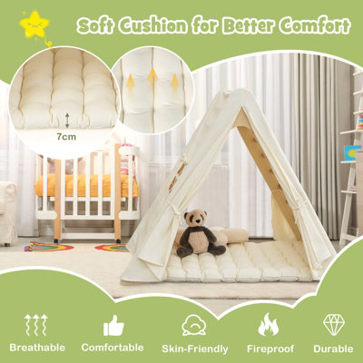Costway 2-in-1 Triangle Climbing Set Kids Wooden Climbing Play Tent with 7cm Thick Pad - 3