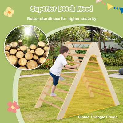 Costway 2-in-1 Triangle Climbing Set Kids Wooden Climbing Play Tent with 7cm Thick Pad - 5