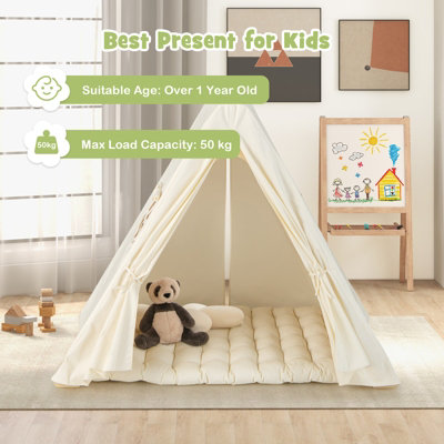 Costway 2-in-1 Triangle Climbing Set Kids Wooden Climbing Play Tent with 7cm Thick Pad - 6