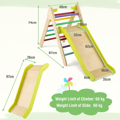Costway 2-in-1 Triangle Climbing Set Wooden Indoor Outdoor Climbing Toy for Kids 3+