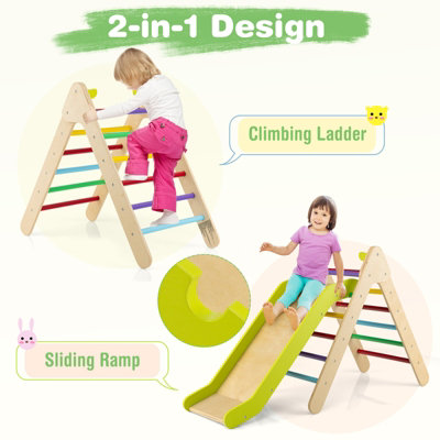 Costway 2-in-1 Triangle Climbing Set Wooden Indoor Outdoor Climbing Toy for Kids 3+ - 3