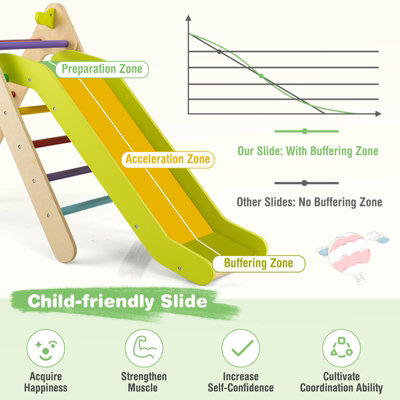Costway 2-in-1 Triangle Climbing Set Wooden Indoor Outdoor Climbing Toy for Kids 3+ - 5