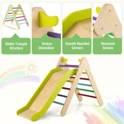 Costway 2-in-1 Triangle Climbing Set Wooden Indoor Outdoor Climbing Toy for Kids 3+ - 7