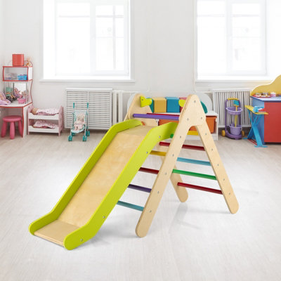 Costway 2-in-1 Triangle Climbing Set Wooden Indoor Outdoor Climbing Toy for Kids 3+ - 8